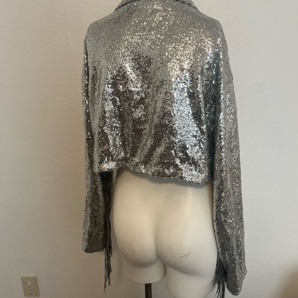 Saints & Hearts Silver Sequin Fringe Cropped Jacket - Picture 6 of 10
